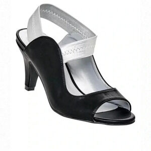 ANGEL STEPS* Women's Adult Abagail Open Toe Black Silver Slingback Dress Heels